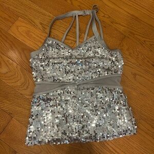 Balera AS SA Silver Sequin Strappy Top dance costume WORN ONCE sparkly silver